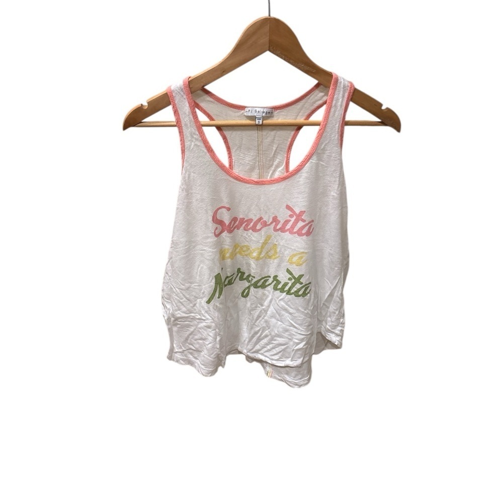 PJ Salvage Pajama White Tank Top with Pink and Green Accents